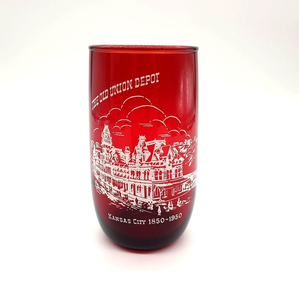 Old Union Depot Nelson Art Kansas 1850-1950 Ruby Red Juice Glass Replacement